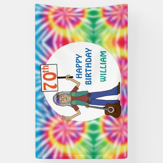 Banderoles Vieux Hippie Hippy Tie Dye 70e Anniversaire Bann (Vertical)