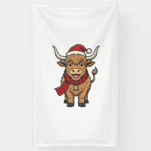 Banderoles Vieux Noël Highland Cow Chapeau de Père Noël Vecto