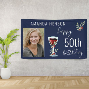 Banderoles Vin rouge Rose Aquarelle bleu photo 50e anniversai
