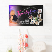 Banderoles Vingt et un 21e anniversaire photo rose violet noi (En situation)