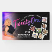 Banderoles Vingt et un 21e anniversaire photo rose violet noi (Horizontal)