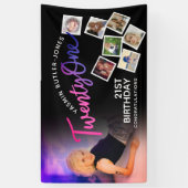 Banderoles Vingt et un 21e anniversaire photo rose violet noi (Vertical)