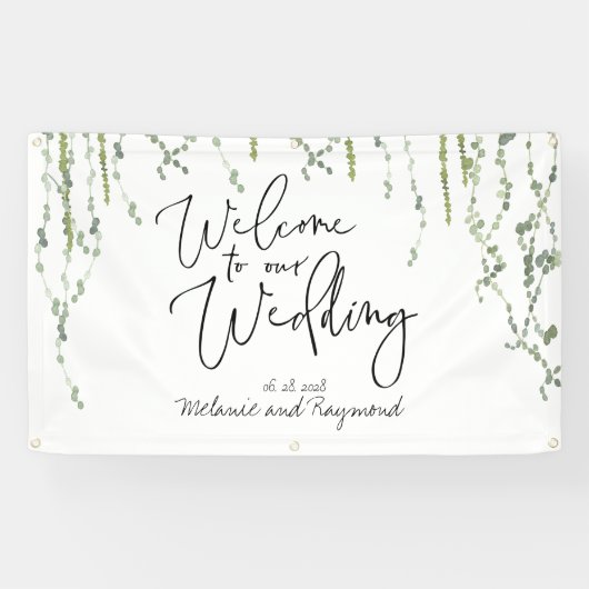 Banderoles Vins De Verdure Bienvenue À Notre Mariage 3x5' (Horizontal)