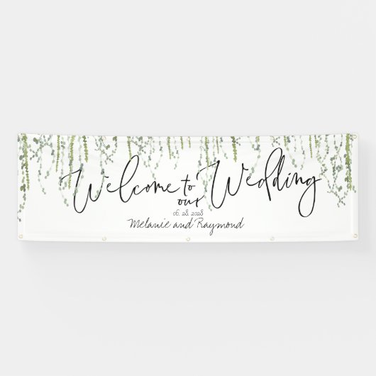 Banderoles Vins De Verdure Bienvenue À Notre Mariage 3x8 Pied (Horizontal)