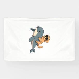 Banderoles Vintage Golden Retriever montant une baleine blanc