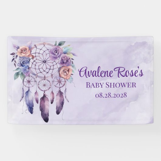 Banderoles Violet Dreamcatcher et Fleurs Baby shower fille (Horizontal)