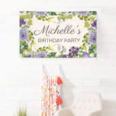 Banderoles Violet Floral Vert Feuille Anniversaire féminin (En situation)