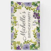 Banderoles Violet Floral Vert Feuille Anniversaire féminin (Vertical)