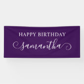 Banderoles Violet foncé Joyeux Anniversaire Nom du mignon Cur (Horizontal)