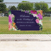 Banderoles Violet rose foncé bleu gras Mariage floral Bienven (En situation)