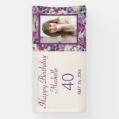 Banderoles Violet rose rose rose florale Anniversaire Bienven (Verticale)