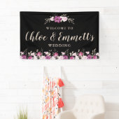 Banderoles Violet rose rustique sur Mariage floral noir (En situation)