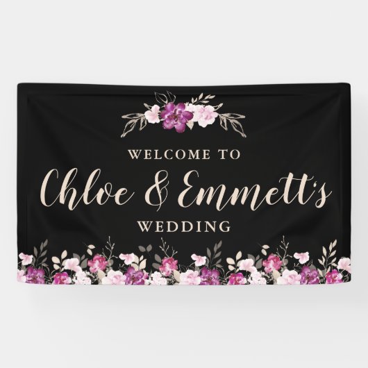 Banderoles Violet rose rustique sur Mariage floral noir (Horizontal)