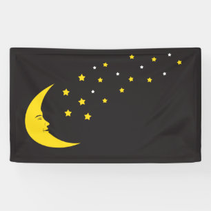 Banderoles Visage de la lune avec des étoiles Vintage arrière