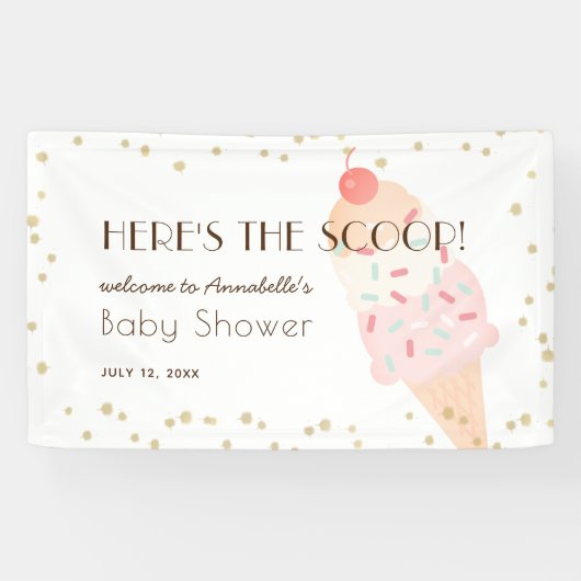 Banderoles Voici le Baby shower rose crème glacée Scoop (Horizontal)