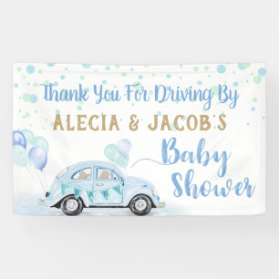 Banderoles Voiture Boy Baby shower Merci Blue Gold