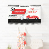 Banderoles Voiture de course rouge rétro deux garçon rapide 2 (En situation)