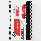 Banderoles Voiture de course rouge rétro deux garçon rapide 2 (Vertical)