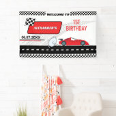 Banderoles Voiture de course rouge rétro garçon rapide 1er an (En situation)