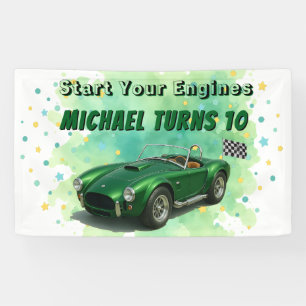 Banderoles Voiture de course verte de fête d'anniversaire 10