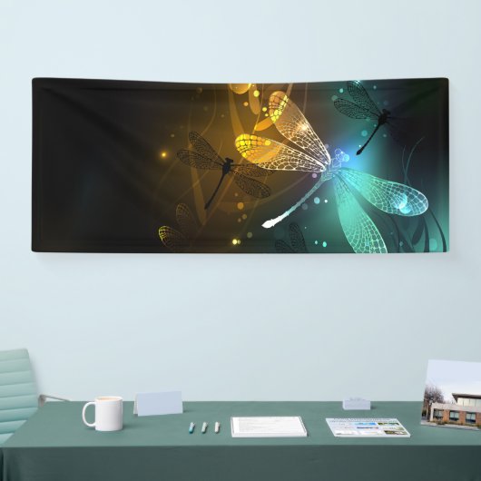 Banderoles Vol de libellule verte lumineuse (Salon professionnel)