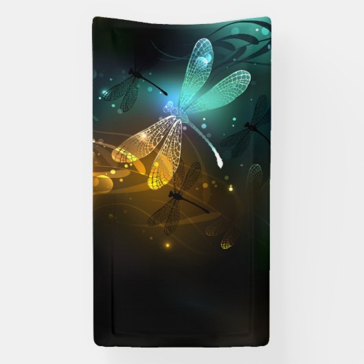 Banderoles Vol de libellule verte lumineuse (Verticale)