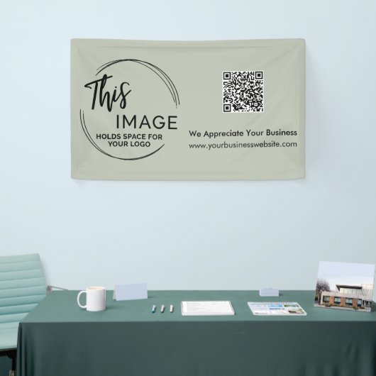 Banderoles Votre logo et code QR Business Promo Sage Green (Salon professionnel)