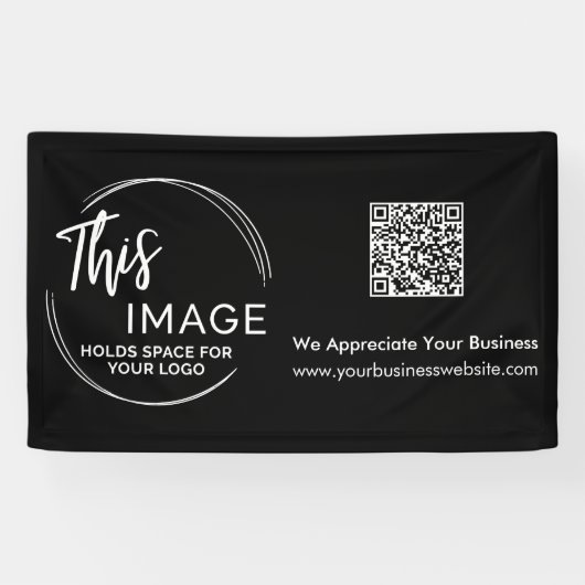 Banderoles Votre logo et code QR Promo d'entreprise Noir (Horizontal)