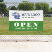 Banderoles Votre Logo Green Open Business Heures d'ouverture (En situation)