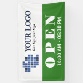 Banderoles Votre Logo Green Open Business Heures d'ouverture (Vertical)
