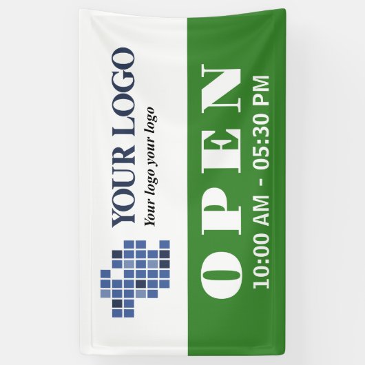 Banderoles Votre Logo Green Open Business Heures d'ouverture (Vertical)