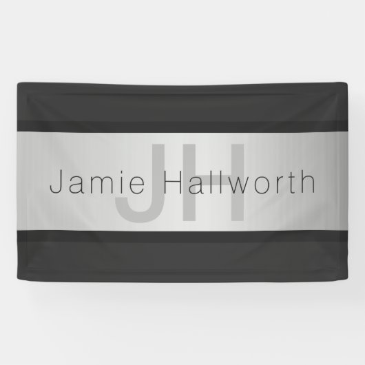 Banderoles Votre nom et votre monogramme | Gris & Faux Silver (Horizontal)
