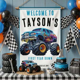 Banderoles Vroom Zoom Monster Truck Boom Fête de 1er Annive