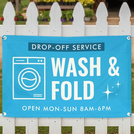 Banderoles Wash and Fold Service Laundry Dry Cleaners Blue