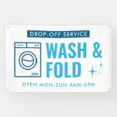 Banderoles Wash & Fold Service Laundry Dry Cleaner Blue White (Horizontal)