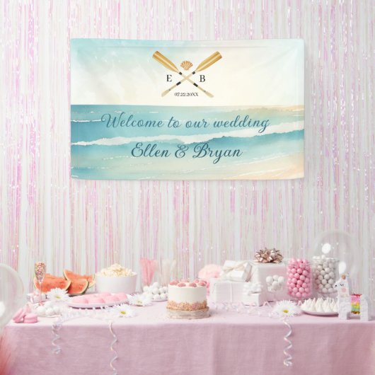 Banderoles Watercolor Beach Oars Mariage Bienvenue (Fête)