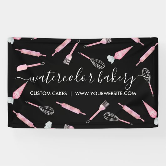 Banderoles Watercolor Black Bakery Utensils Homemade Chef (Horizontal)