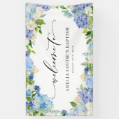 Banderoles Watercolor Blue Hydrangea and Ivory Rose Baptism (Vertical)