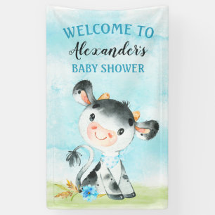 Banderoles Watercolor Boy Cow Baby shower FarmBaby Showe