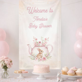 Banderoles Watercolor Bunny Tea Party Floral Girl Baby Shower