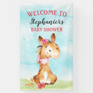 Banderoles Watercolor Girl Horse Baby shower ferme