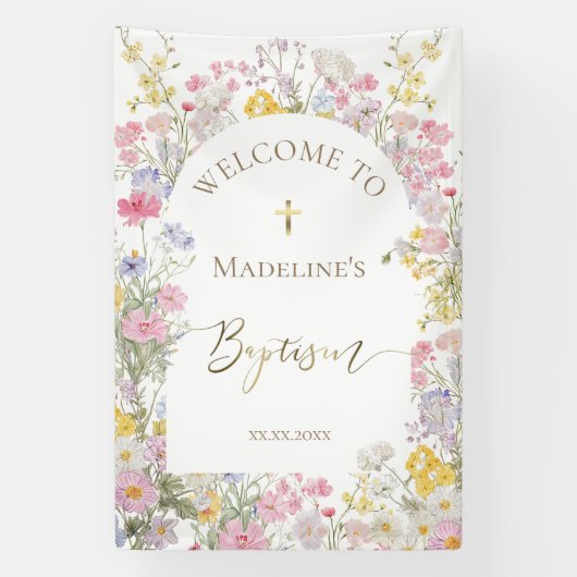 Banderoles  watercolor meadow flowers Baptism welcome (Verticale)