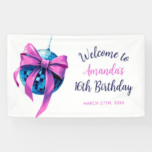 Banderoles Watercolor Pink Bow Disco Ball Sweet 16 Anniversai