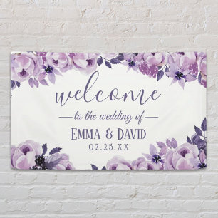 Banderoles Watercolor Purple Floral Soirée de mariage élégant