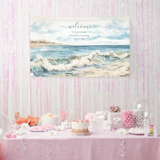 Banderoles Watercolor Summer Ocean Beach Mariage (Fête)