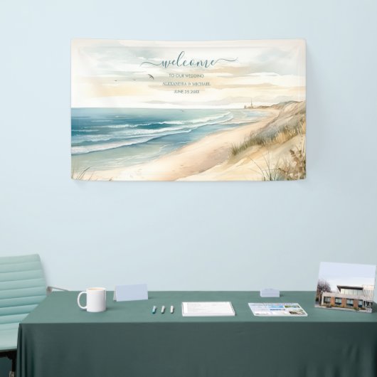 Banderoles Watercolor Summer Ocean Beach Mariage (Salon professionnel)