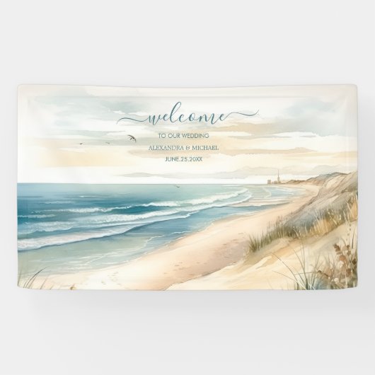 Banderoles Watercolor Summer Ocean Beach Mariage (Horizontal)