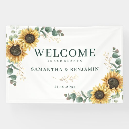 Banderoles Watercolor Sunflower Greenery Wedding (Horizontal)