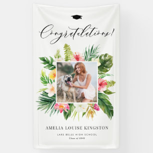 Banderoles Watercolor Tropical Frame Photo Graduation Party