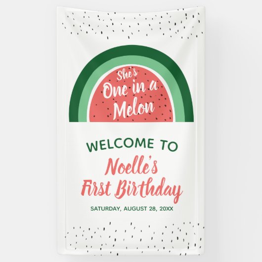 Banderoles Watermelon Rainbow, She's One in a Melon 1st Anniv (Vertical)